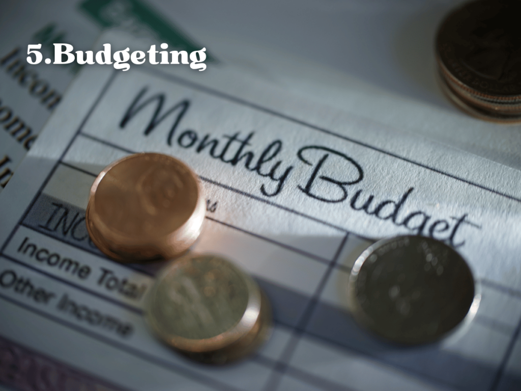 close up of monthly budget sheet and coins
